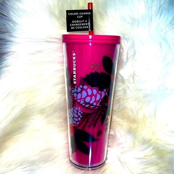 Starbucks 2021 Holiday Color Changing Pink Poinsettia Floral 24OZ Venti Tumbler - Picture 7 of 7